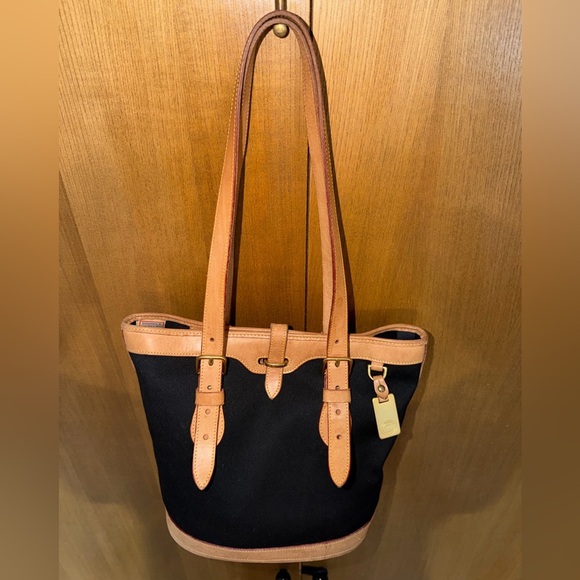 Dooney & Bourke Vintage Black Canvas & Natural Vacchetta Leather Tote - Picture 12 of 16